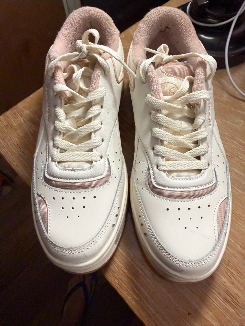 Women’s Reebok Classic White Sneakers with Soft Pink Accents size 9